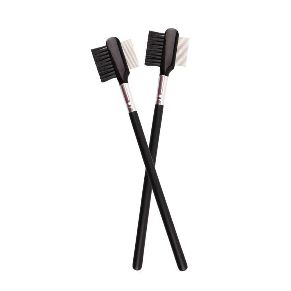 Baluue 2pcs Wooden Eyebrow Lash Combs Metal Head for Women Hair Makeup Tool Eyelash Extension Supplies