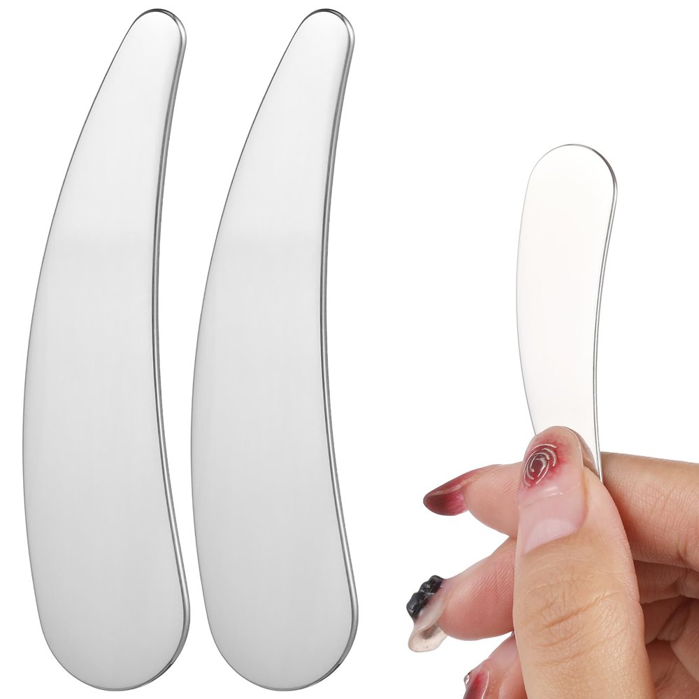 Mikinona 2pcs Stainless Steel Makeup Spatula for Face Eye Skincare Reusable Beauty Tool