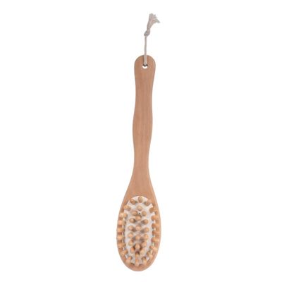 Baluue Bath Back Brush Double-Sided Bristle Brush Long Handled Shower Cleaning Tool Wood Handle