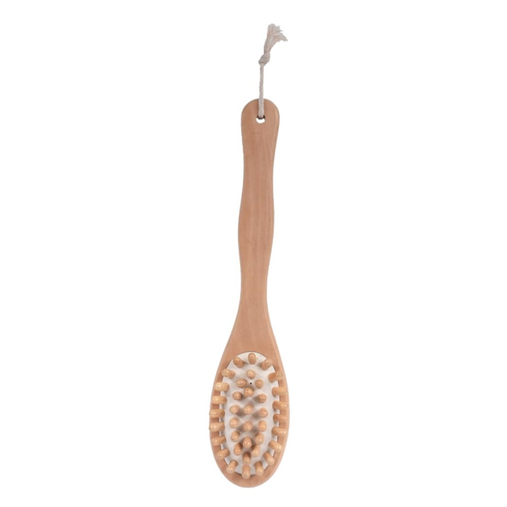 Baluue Bath Back Brush Double-Sided Bristle Brush Long Handled Shower Cleaning Tool Wood Handle