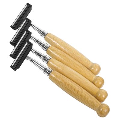 Ipetboom 4pcs Eco-friendly Beard Clipper Stainless Steel Blade Bamboo Handle Shaving Razor Hair Razor for Men Smooth Shave