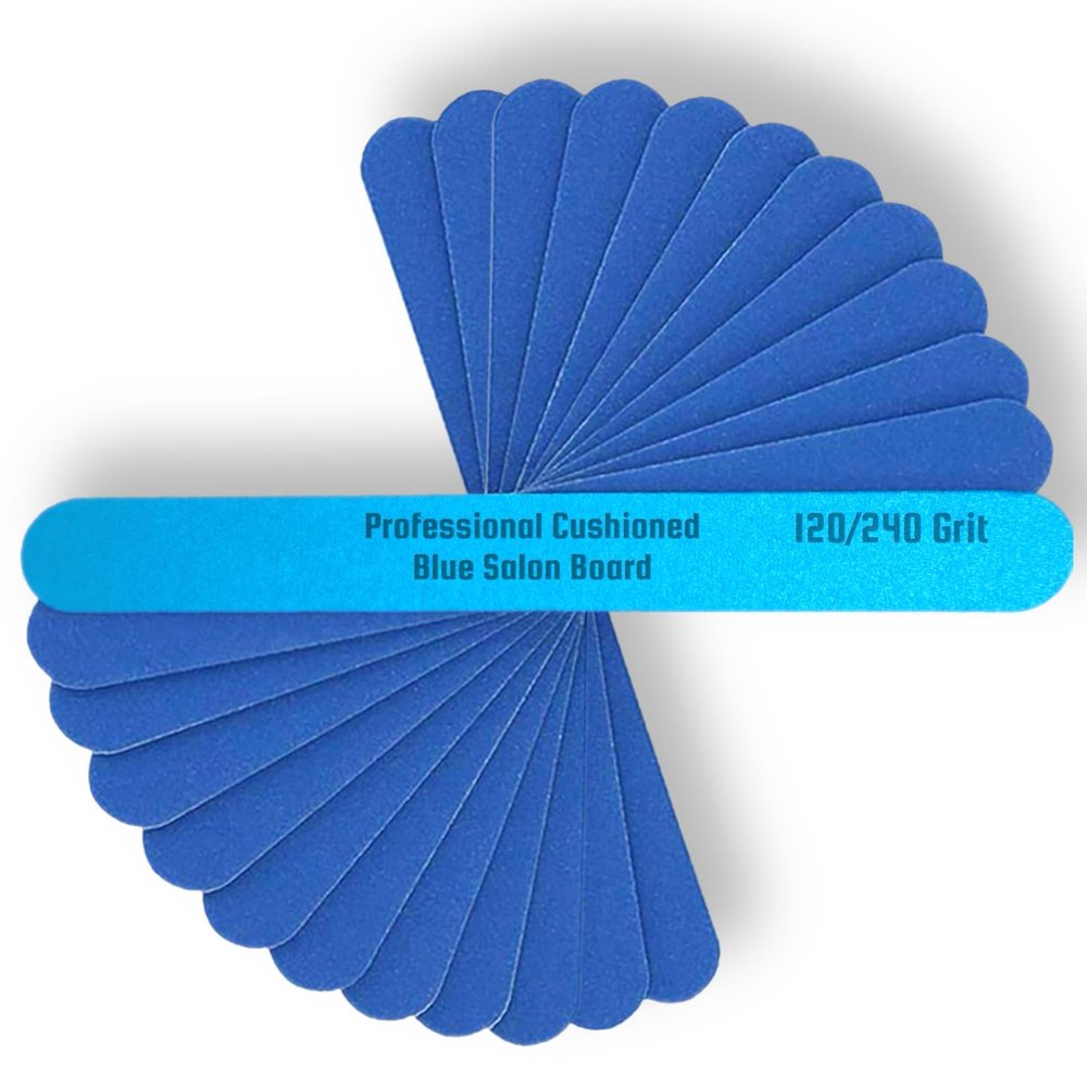 12pc ALAZCO Premium Blue Nail Files Coarse 120/240 Fine Professionals & DIY Washable Reuseable All Nails Natural Acrylic Gel Press-On Travel TSA Friendly