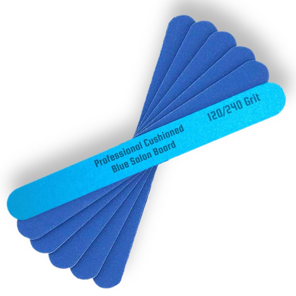 6pc ALAZCO Premium Blue Nail Files Coarse 120/240 Fine Professionals & DIY Washable Reuseable All Nails Natural Acrylic Gel Press-On Travel TSA Friendly