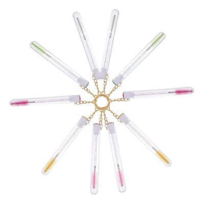 Beatifufu 10pcs Makeup Eyelash Brush with Keychain and Tube Elegant Rhinestone Decor Practical Lash Brush for Women Safe Storage for Eyelash Extensions Stylish and Functional