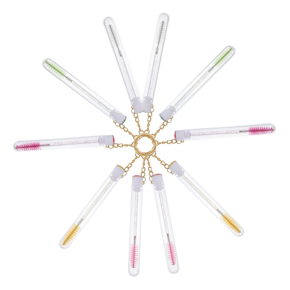 Beatifufu 10pcs Makeup Eyelash Brush with Keychain and Tube Elegant Rhinestone Decor Practical Lash Brush for Women Safe Storage for Eyelash Extensions Stylish and Functional