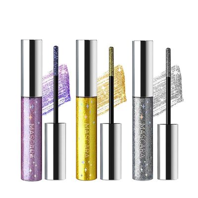 Baorder 3 Colors Glitter Mascara Eyeshadow,Lengthening Curling Volume Mascara,Sparkling Silver/Gold/Purple Diamond,Waterproof Colorful Lashes, Party Stage Use Halloween Christmas Eyes Makeup