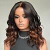 Ombre Brown Shoulder Length Human Hair Bob Wigs for Women Short Wavy 13x4 HD Transparent Lace Front Wig Pre Plucked Soft Natural Wave Human Hair Glueless Wig Natural Hairline 150% Density 12Inch view 1