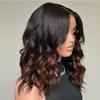 Ombre Brown Shoulder Length Human Hair Bob Wigs for Women Short Wavy 13x4 HD Transparent Lace Front Wig Pre Plucked Soft Natural Wave Human Hair Glueless Wig Natural Hairline 150% Density 12Inch view 2