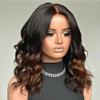 Ombre Brown Shoulder Length Human Hair Bob Wigs for Women Short Wavy 13x4 HD Transparent Lace Front Wig Pre Plucked Soft Natural Wave Human Hair Glueless Wig Natural Hairline 150% Density 12Inch view 3