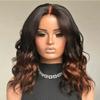 Ombre Brown Shoulder Length Human Hair Bob Wigs for Women Short Wavy 13x4 HD Transparent Lace Front Wig Pre Plucked Soft Natural Wave Human Hair Glueless Wig Natural Hairline 150% Density 12Inch view 4