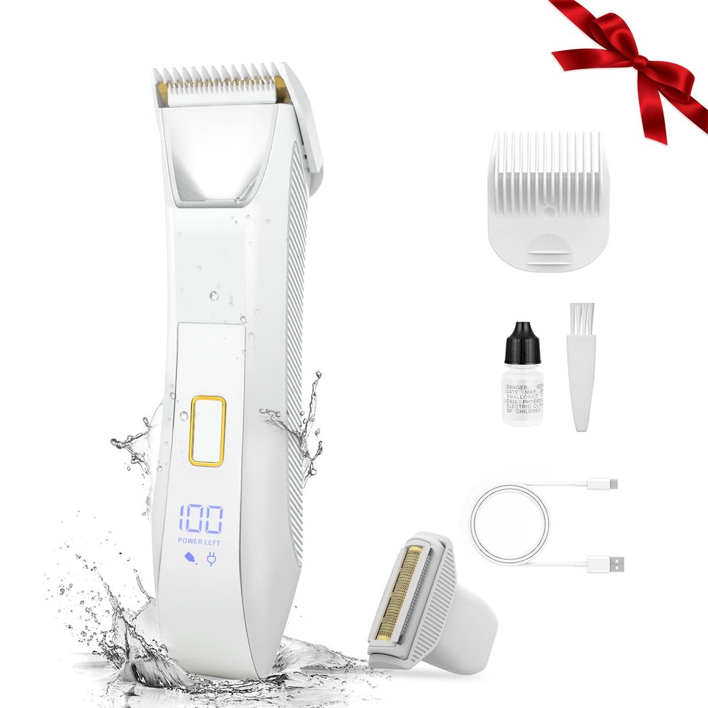 2-in-1 Electric Bikini Trimmer for Women, Dual Head Shaver for Body & Pubic Hair, Painless Smooth, No-Nick Shaving, IPX7 Waterproof, Lightweight with Travel Lock, LED Display