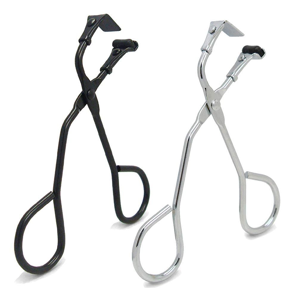 2 - Pack Eyelash Curler with Refill Pads - Mini Lash Curler for All Eyelash Shapes - Professional 2-in-1 Beauty Kit with Precision Tweezers - Stainless Steel Design for Perfect Control - Black+Silver