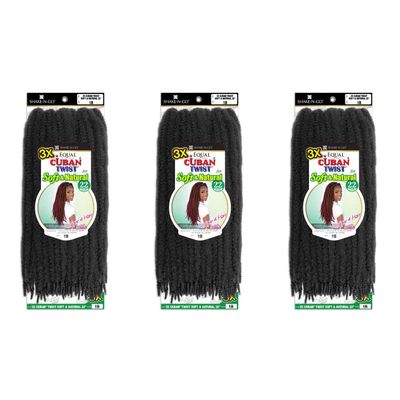SHAKE-N-GO 3x Cuban Twist Soft & Natural 22" (3-PACK) (JET BLACK 1)