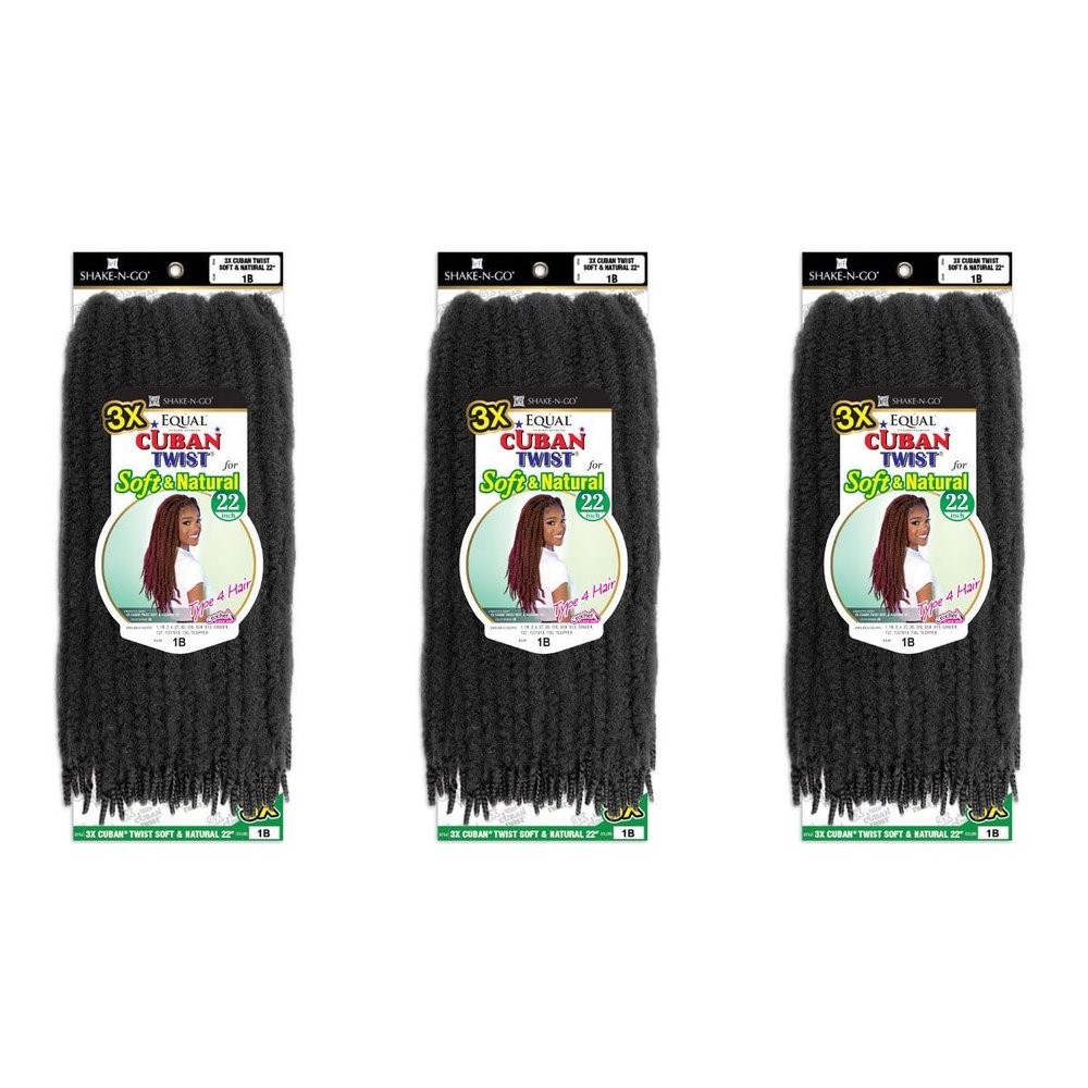 SHAKE-N-GO 3x Cuban Twist Soft & Natural 22" (3-PACK) (JET BLACK 1)
