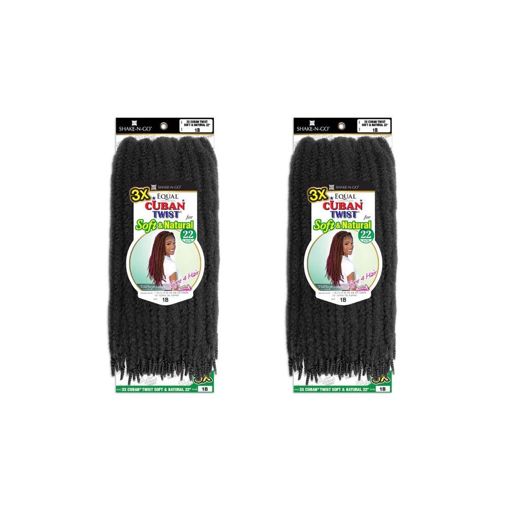 SHAKE-N-GO 3x Cuban Twist Soft & Natural 22" (2-PACK) (JET BLACK 1)