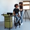 BYOOTIQUE 4in1 Cosmetology Cases on Wheels Rolling Makeup Organizer Cart Professional Nail Tech Storage Hairdressing Brush Bags for Nail Artist Beauty Barber Salon Hairstylist,Rococo Moss view 3