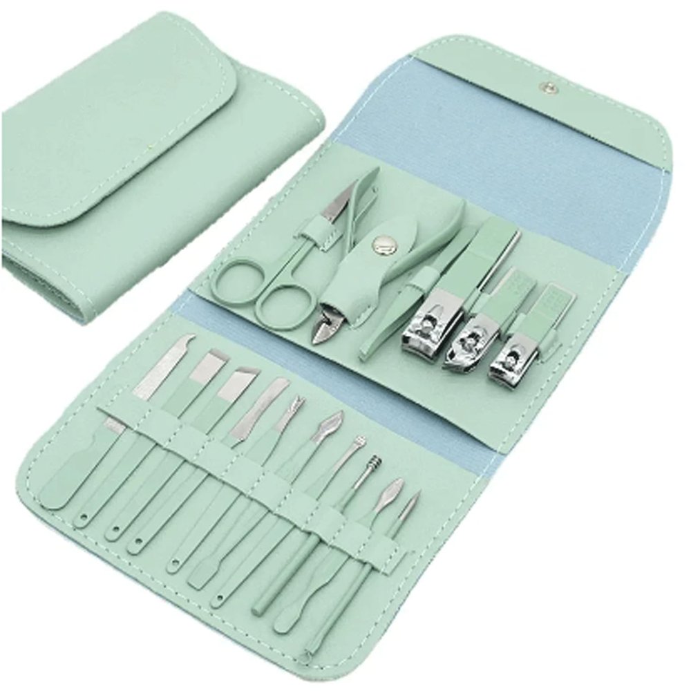16Pcs Stainless Steel Manicure Set Household Color Nail Clippers Tools Ear Spoon Nail Cutters Scissors Kit for Nails