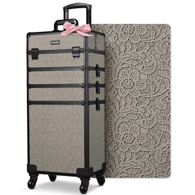 BYOOTIQUE Rolling Makeup Cases Organizer Nail Tech Storage Cart Hairdressing Brush Bags False Eyelash Storage for Beauty Salon Traveling Beautician Manicurist Hairstylist,Rococo GainsBoro