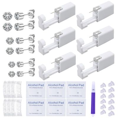 VitaCool Disposable Ear Piercing Kit Ear Cartilage Piercing Gun Kit with Silver Round CZ Studs Easy and Safe Self for Own Use at Home(Silver Round CZ Pattern 432mm)
