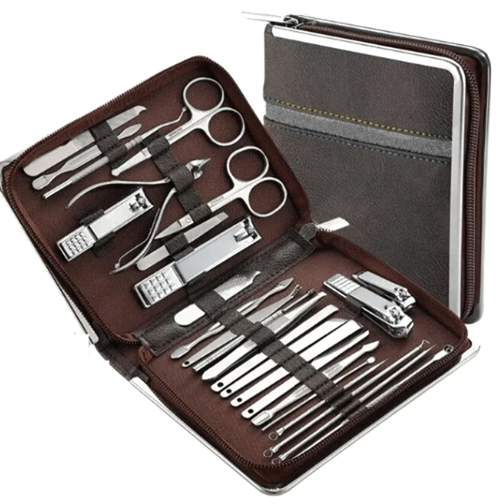 26 Pcs Stainless Steel Nail Clippers Manicure Set Dead Skin Scissor Cuticle Nipper Pedicure Care Tool Cleaning Grooming Kit