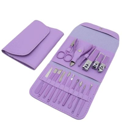 16Pcs Stainless Steel Manicure Set Household Color Nail Clippers Tools Ear Spoon Nail Cutters Scissors Kit for Nails