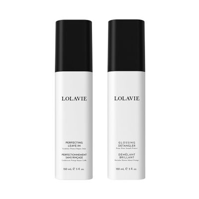 LolaVie Jen's Glossy Perfection Set - Includes Glossing Detangler (5 oz) & Perfecting Leave-In Conditioner (5 oz) - 450-Degree Heat Protectant - Vegan, Cruelty Free, Color Safe - All Hair Types