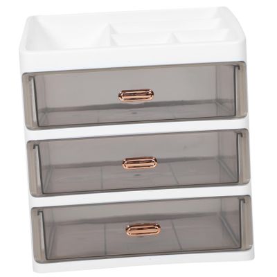 ABOOFAN Desktop Organizer with Transparent Drawers Multi-layer Cosmetic Storage Box for Makeup Jewelry and Stationery Material Amber Yellow Color Space-saving