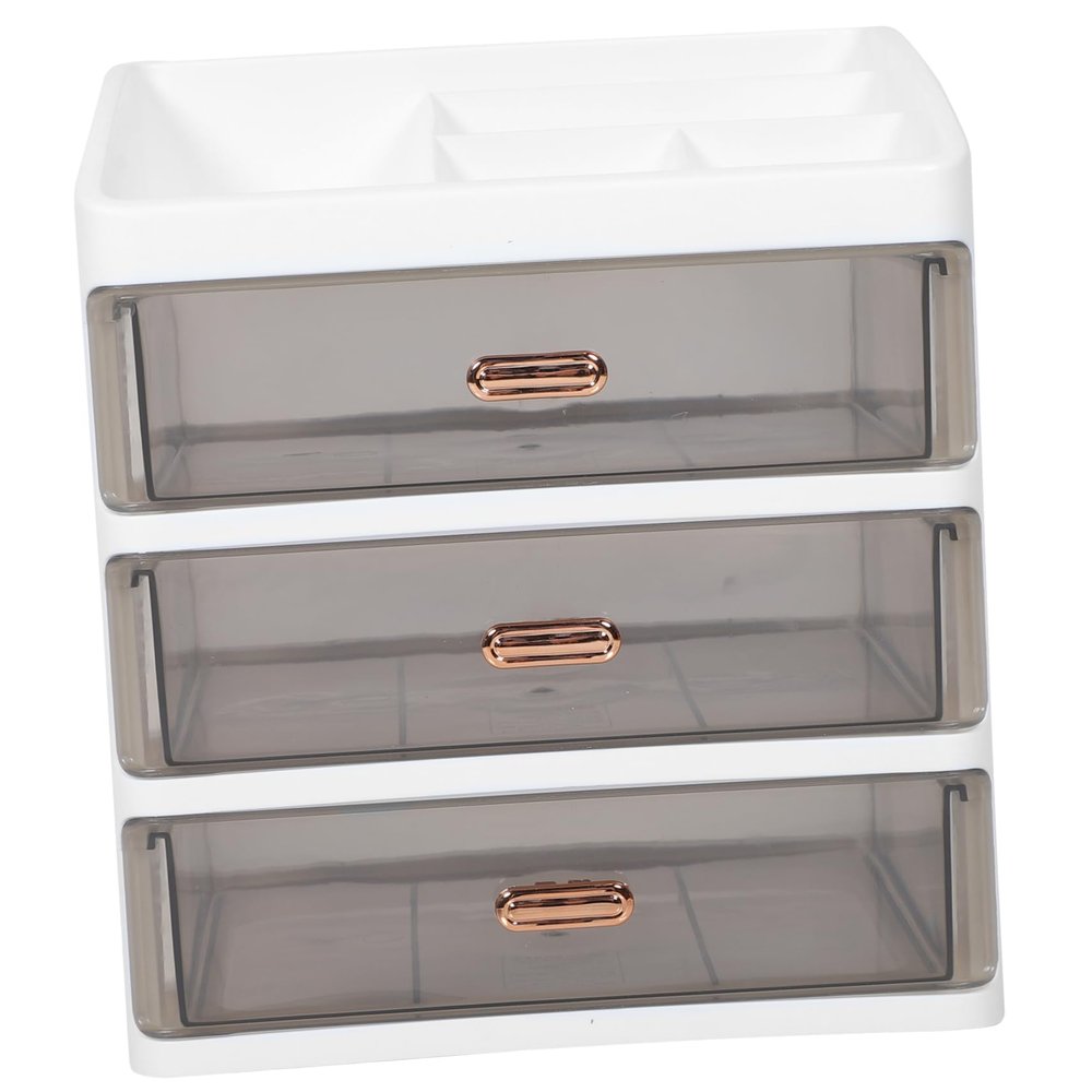 ABOOFAN Desktop Organizer with Transparent Drawers Multi-layer Cosmetic Storage Box for Makeup Jewelry and Stationery Material Amber Yellow Color Space-saving