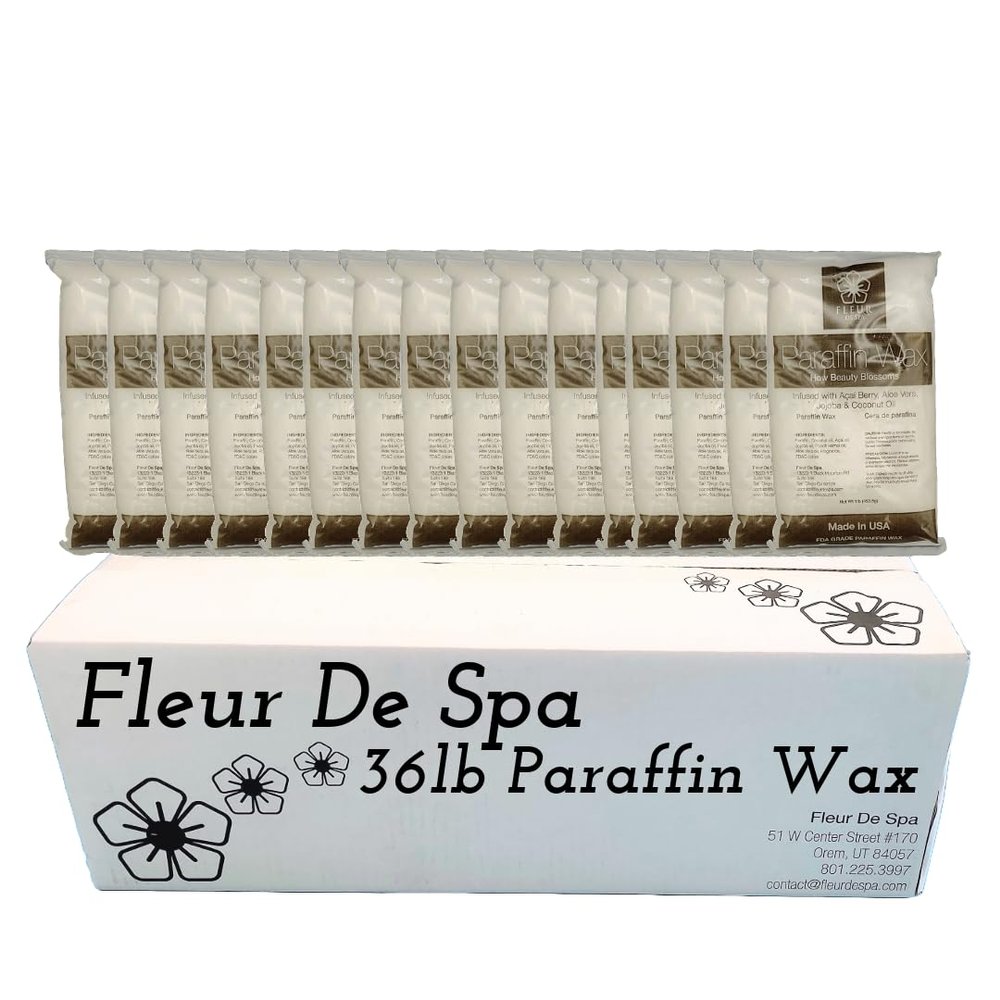Paraffin Wax Refills 36lb Bulk by FLEUR DE SPA  Made in USA  Infused with Coconut & Jojoba Oils  Professional-Grade, Moisturizing & Soothing for Hands, Feet & Body  Spa & Salon Use