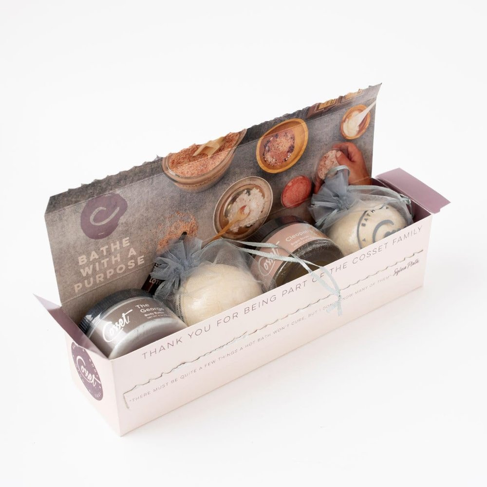 Cosset Bath Bomb - Skin Care Gift Box Bubble Bath Bombs for Women - Nourishing and Healing Skin Care - Moisturizes Dry Skin - 4pcs with 2 Bath Bags
