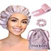 100% Pure Mulberry Silk Bonnet for Sleeping, Double Layer Silk Hair Bonnet, Silk Hairband & Face Wash Headband Set,Silk bonnet with adjustable strap, Silk Night Cap for curly hair , (PinkChampagne) view 1