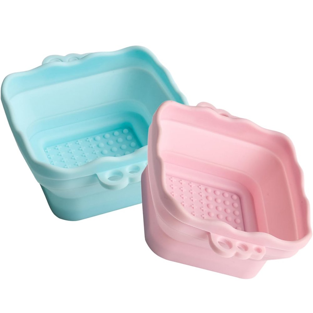NOLITOY 2pcs Silicone Makeup Brush Cleaner Bowl Portable Washing Tool Convex Textures for Cleaning of Eyeshadow and Brow Brushes Compact Design Blue and Pink