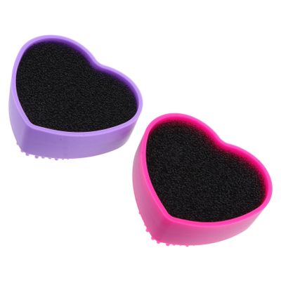 Baluue 2pcs Silicone Makeup Brush Cleaning Box Heart Shaped Easy to Use Portable Tool for Makeup Brush Care