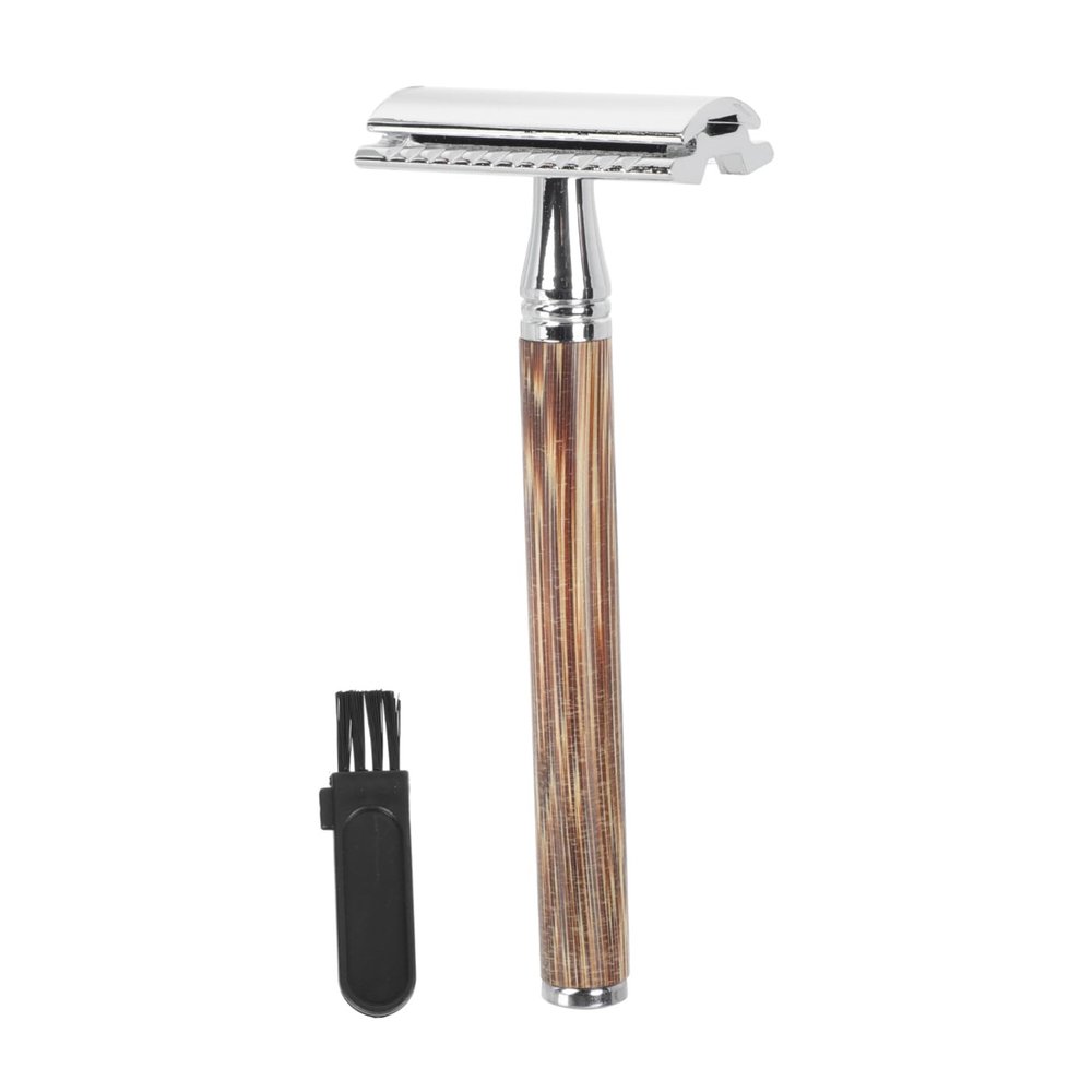 TOVINANNA Double-sided Safety Razor with Bamboo Handle Manual Beard Shaving Tool for Men Vintage Shaver for Smooth Shaving at Home Barbershops Durable Skin-friendly Design