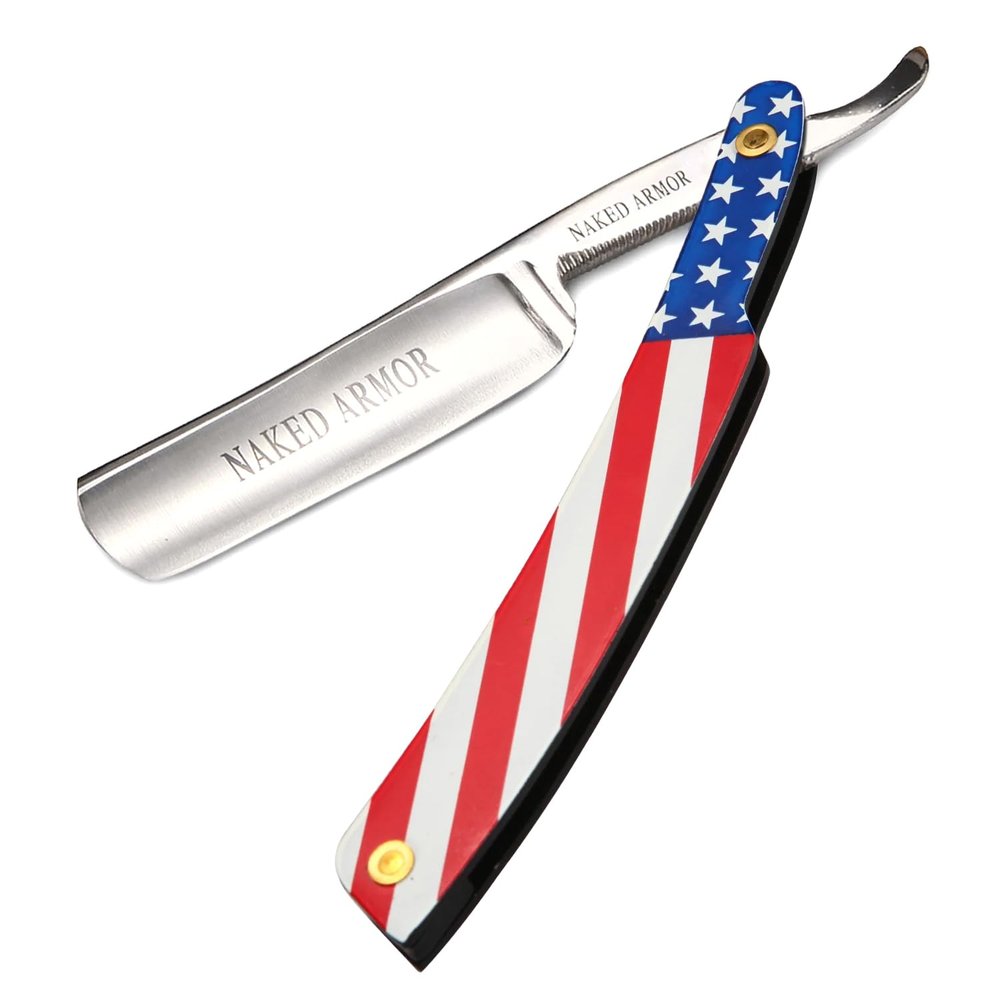 Naked Armor American Straight Razor - Shave Ready Japanese Steel Straight Razors for Men with Metal Scale, Case Included, Close Shave
