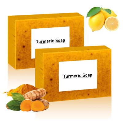 2pc Lemon Turmeric Soap, for Face and Body,Lemon Turmeric Soap infused with turmeric Extract, Soft, gentle and effective