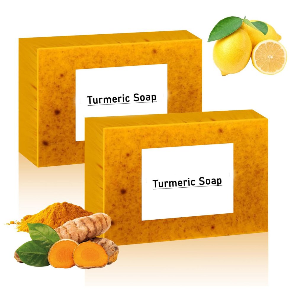 2pc Lemon Turmeric Soap, for Face and Body,Lemon Turmeric Soap infused with turmeric Extract, Soft, gentle and effective
