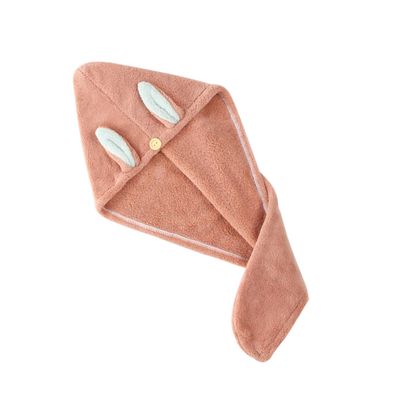 Baluue Adorable Coral Fleece Hair Drying Cap Quick Absorbent Hat for All Hair Types Fast-Drying Water Absorbent Cap with Cute Rabbit Ears for