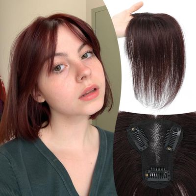 forfeels Human Hair Topper Chestnut Brown Color Topper For Women With Thinning Hair Clip In Bangs Real Human Hair Straight Wiglets Hairpieces For Solve Slightly Hair Lossing And Cover Gray