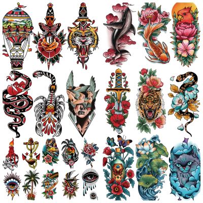 154 Sheets Old School Temporary Tattoo for Women and Men, 34 Sheets Vintage Traditional Half Arm Flower Skull Fake Tattoos, 120 Sheets Fox Tiger Cat Parrot Tiny for Adults Kids Body Tattoos Stickers