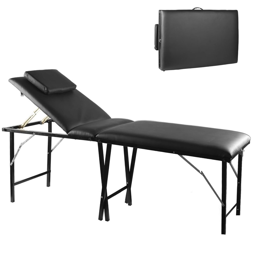 DAMGOLOZA 71in Portable Massage Table Lash Bed 2 Section Adjustable Spa Bed Lightweight Salon Table with Non-Woven Bag and Removable Headrest for Spa Footmassage Facial Salon Tattoo