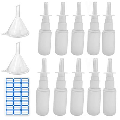 10Pcs 30ML/1oz Plastic Nasal Spray Bottle Mist Sprayer - Empty Refillable Pump Sprayer Fine Mist Sprayers Atomizers with Funnels and Labels
