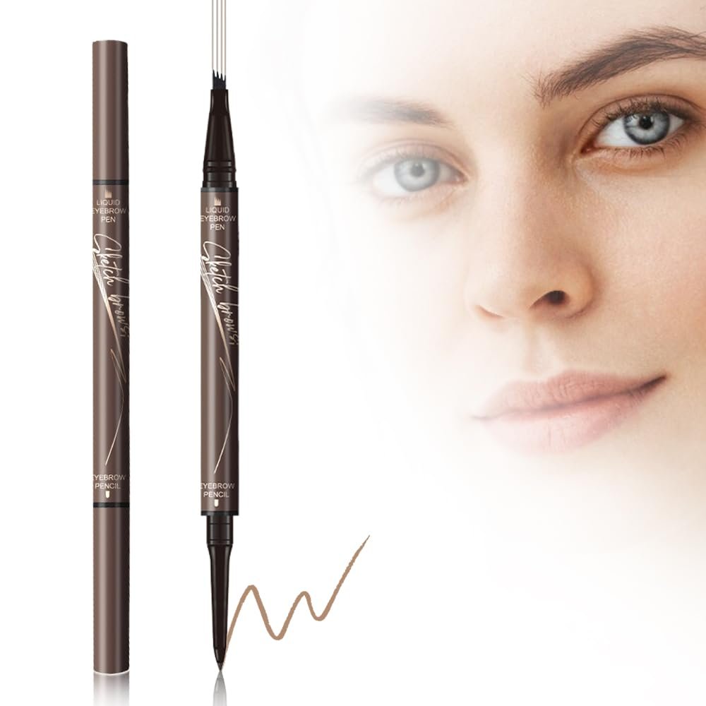 2PCS Microblading Eyebrow Pen, 2024 New 2 in 1 Dual Ended Eyebrow Pencils, Waterproof 3D Microblading 4 Fork Tip Eyebrow Pencil, Magic Eyebrow Pencil 4 Fork Tip for Natural (Auburn)