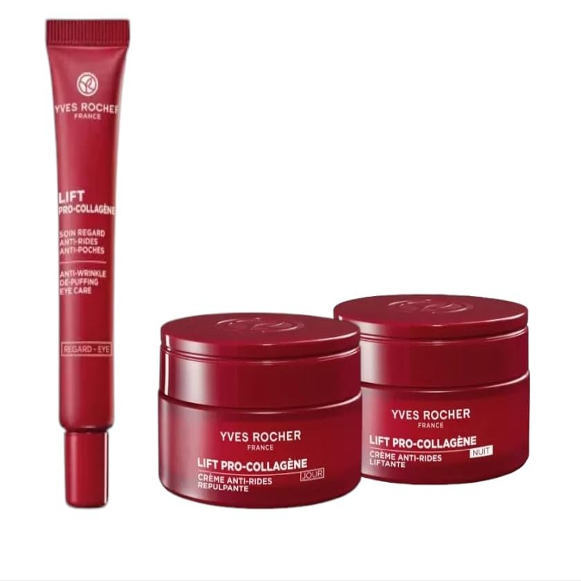 Yves Rocher Lift Pro-collagene Anti-wrinkle Firming Eye Care Day Night Cream Set of 3-14 ml./0.47 fl.oz. / 50 ml.1.7 fl.oz.