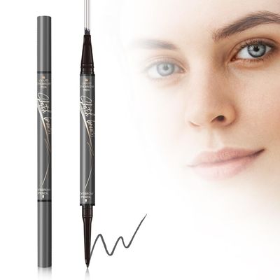 2PCS Microblading Eyebrow Pen, 2024 New 2 in 1 Dual Ended Eyebrow Pencils, Waterproof 3D Microblading 4 Fork Tip Eyebrow Pencil, Magic Eyebrow Pencil 4 Fork Tip for Natural (Grey)