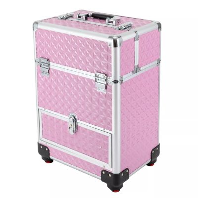 CAIHAOA Professional Rolling Makeup Train Case | Cosmetic Train Case with 4 Trays | Large Cosmetic Organized Trolley| 7 Compartments | 20KG Capacity | Pretty Pink | Mobile Beauty Center