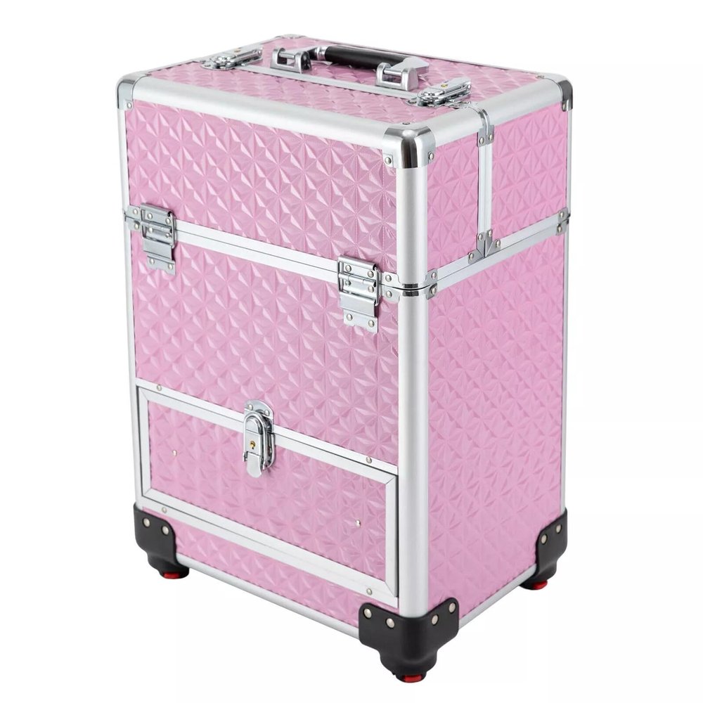 CAIHAOA Professional Rolling Makeup Train Case | Cosmetic Train Case with 4 Trays | Large Cosmetic Organized Trolley| 7 Compartments | 20KG Capacity | Pretty Pink | Mobile Beauty Center