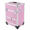 CAIHAOA Professional Rolling Makeup Train Case | Cosmetic Train Case with 4 Trays | Large Cosmetic Organized Trolley| 7 Compartments | 20KG Capacity | Pretty Pink | Mobile Beauty Center view 1
