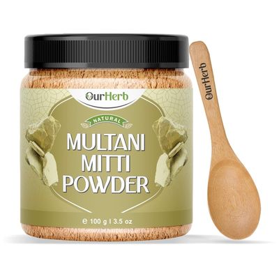 100% Natural Multani Mitti powder for Exfoliating, Soothing, Nourishing, Smoothening Face, Skin and Hair Fuller's Earth, Bentonite Clay with Spoon - 100g(Pack Of 2)