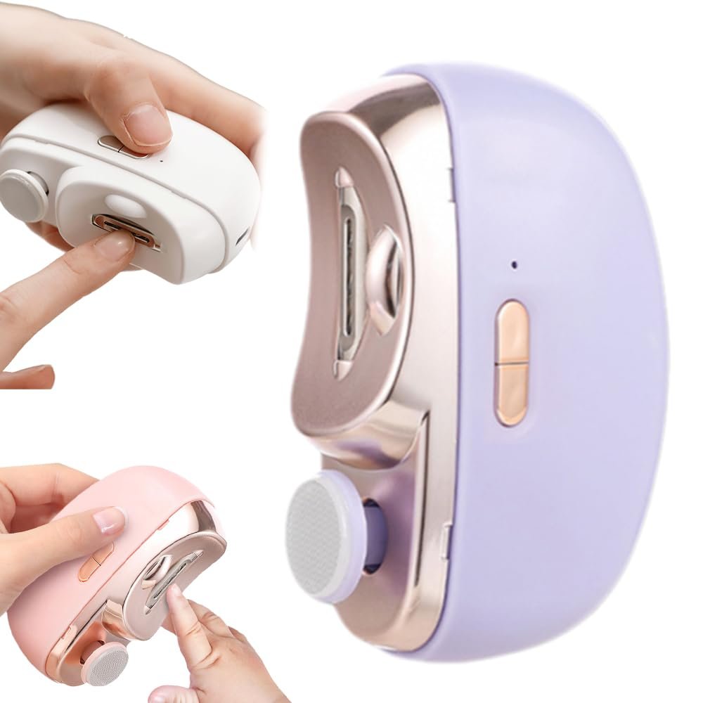 3 in 1 Automatic Electric Nail Clipper with Polishing, Safe and Convenient Nail Trimmer, Two-Speed Adjustment Electric Toe Nail Clippers Nail Cutter with Light for Kids Adults (Purple)
